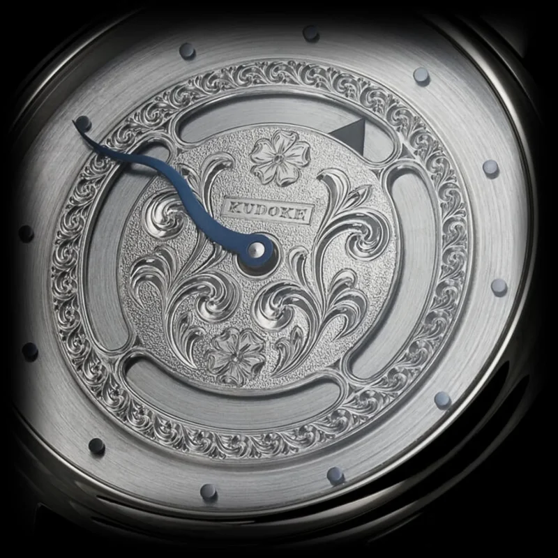 Kudoke Mysticum hand engraved rhodinized dial with blued steel hand detail