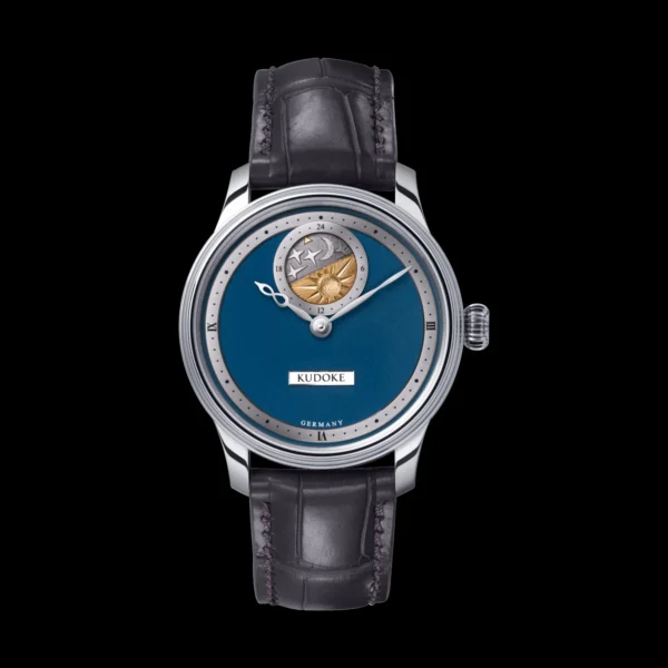 Kudoke 2 Deep Blue 39mm stainless steel watch with 24-hour sky disc