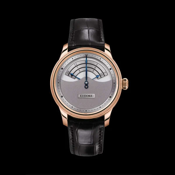 Kudoke 3 - Rose Gold 39 mm case with frosted dial and blue infinity minute hand