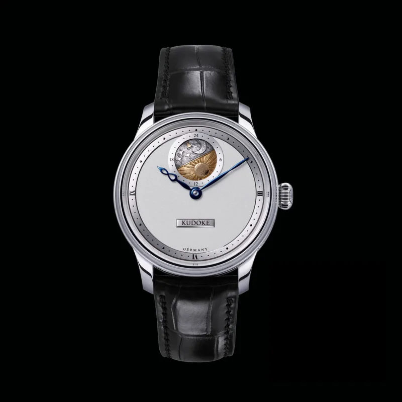 Kudoke 2 - Bright Frosted Kudoke 2 - Bright Frosted 24-hour watch front view with frosted dial and infinity hour hand