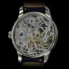 Kudoke HS1 back view showing hand-skeletonized Unitas 6498 movement with white rhodium finish and sapphire casebac