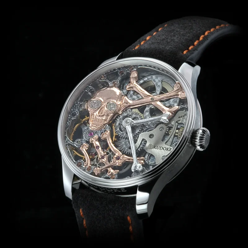 Kudoke Real Skeleton German independent skeleton watch with hand-engraved bone-shaped hands and openworked dial