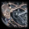 Kudoke Real Skeleton close-up of diamond-set skull with rose gold plated bones and detailed mechanical gears