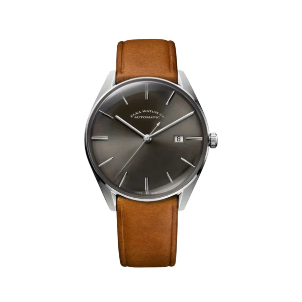 ELKA D03-0806 ELKA D03-0806 grey sunbrushed dial automatic watch with cognac suede leather strap