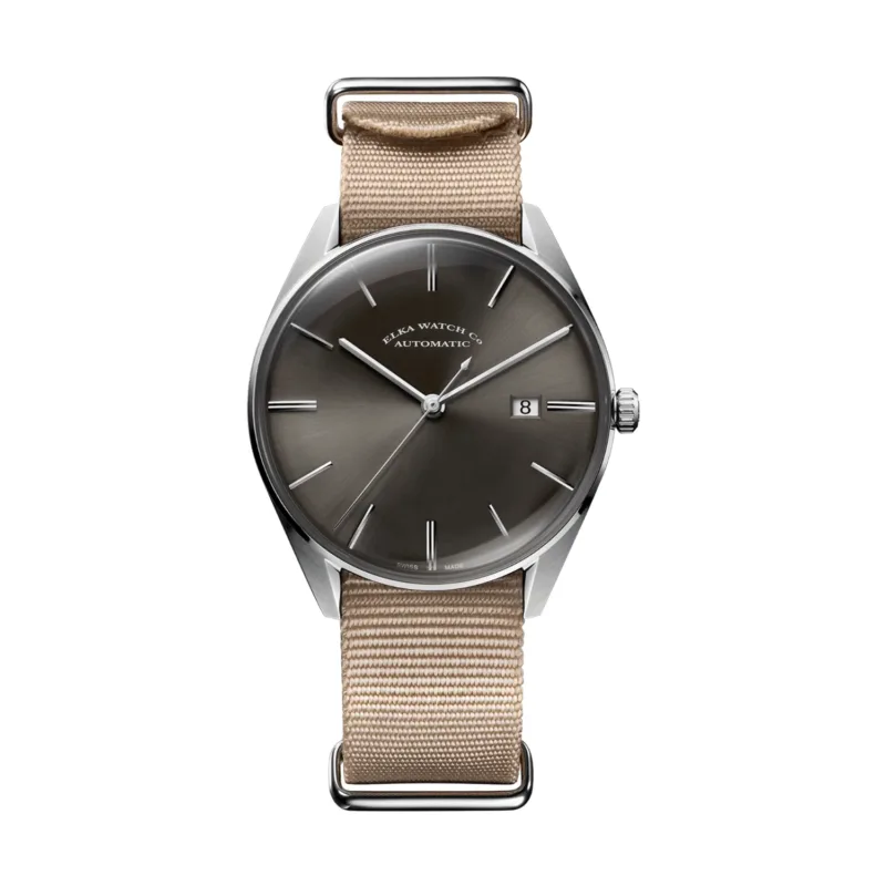 ELKA D03-0901 grey dial automatic watch with beige NATO strap