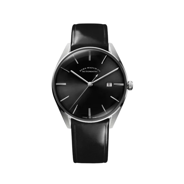 ELKA D04-0807 ELKA D04-0807 black dial automatic watch with black leather strap and date window