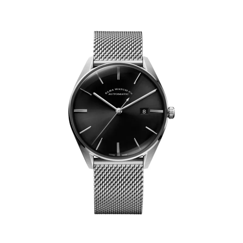 ELKA D04-1001 black sunbrushed dial Milanese mesh automatic watch