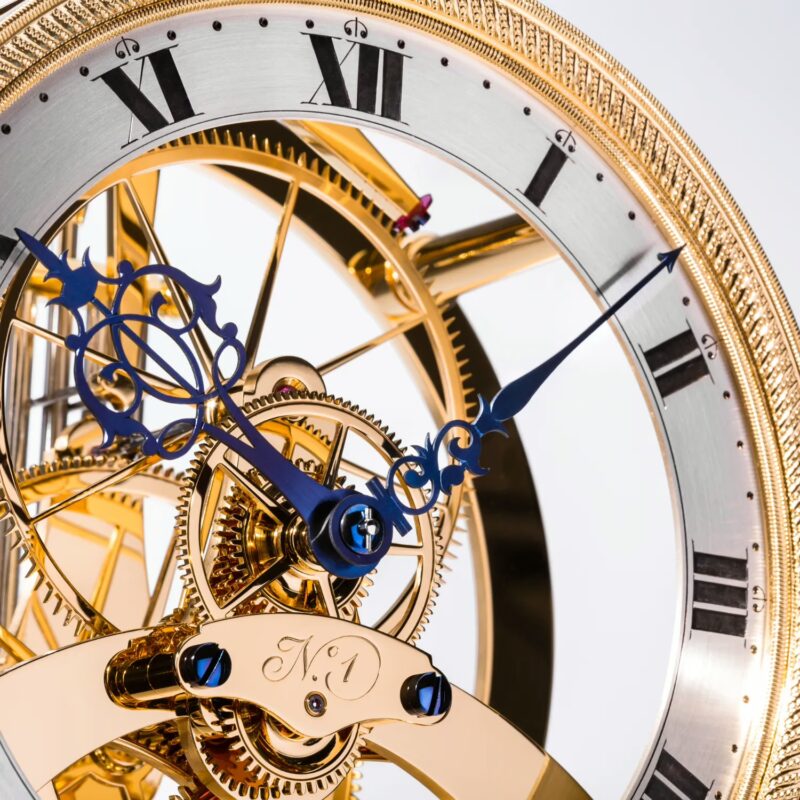 Close-up of sterling silver chapter ring and blued hands