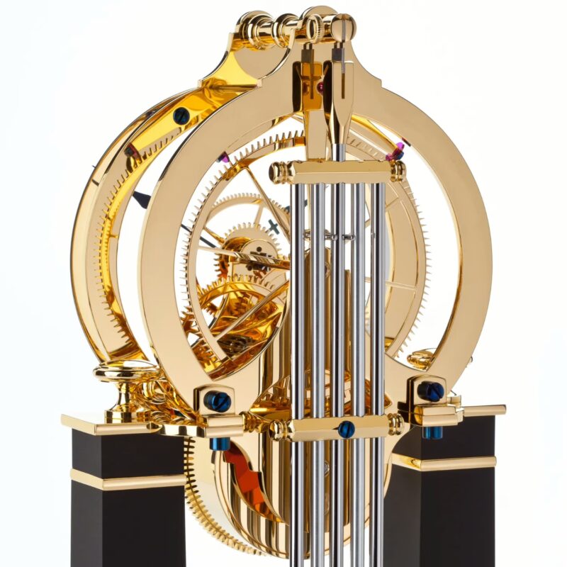 Rear view showing compensation pendulum assembly and polished components