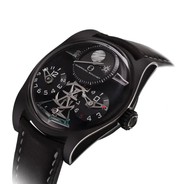 Emmanuel Bouchet Complication One Contrast - Titanium Black Emmanuel Bouchet Complication One Contrast - Titanium Black front angled view with black ADLC titanium case