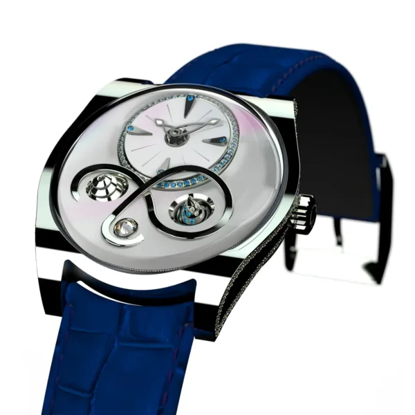 Emmanuel Bouchet Source Ribbon - White Gold Blue luxury watch with mother-of-pearl dial and blue sapphire accents