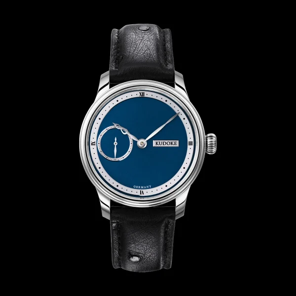 Kudoke 1 - Deep Blue stainless steel watch with deep blue dial and small seconds at 9 o’clock